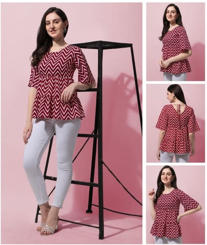 Ladies Zig Zag Print Peplum Top