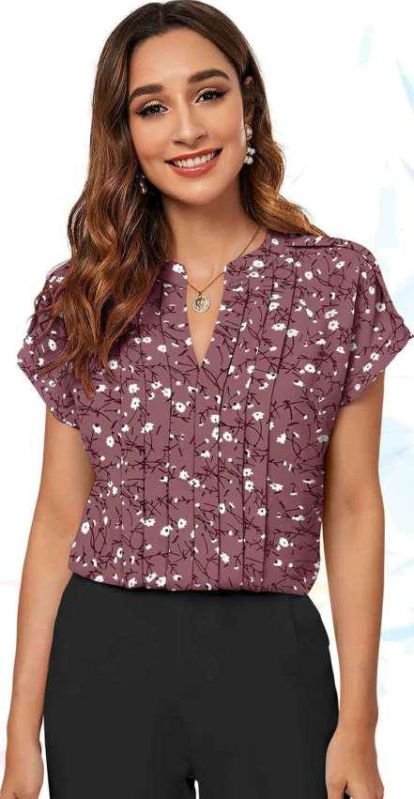 Ladies Maroon Floral Printed Cotton Top