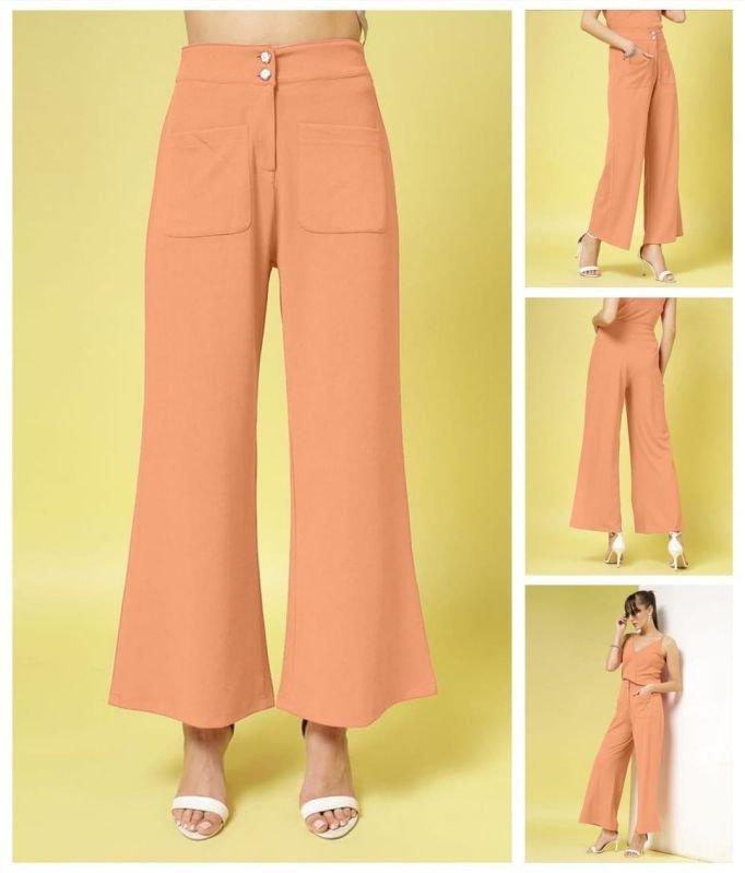 Ladies Peach High Waist Wide Trousers