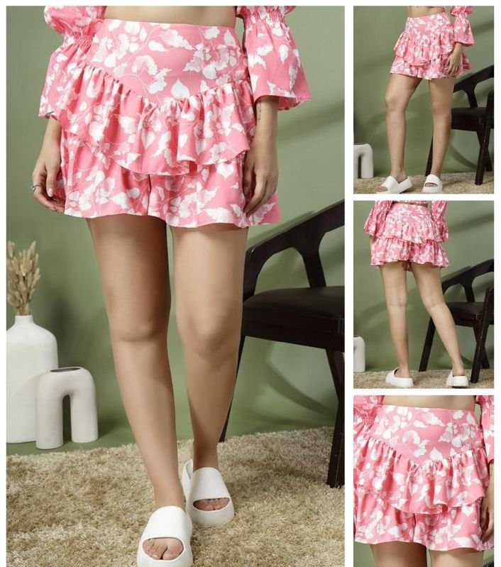 Ladies Pink Blossom Tiered Skirt