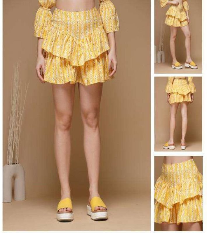Ladies Yellow Geo Tiered Skirt