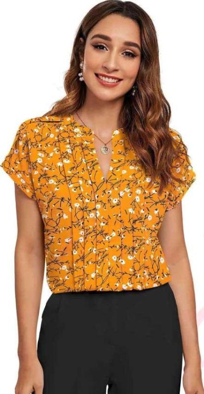 Ladies Yellow Floral Printed Cotton Top