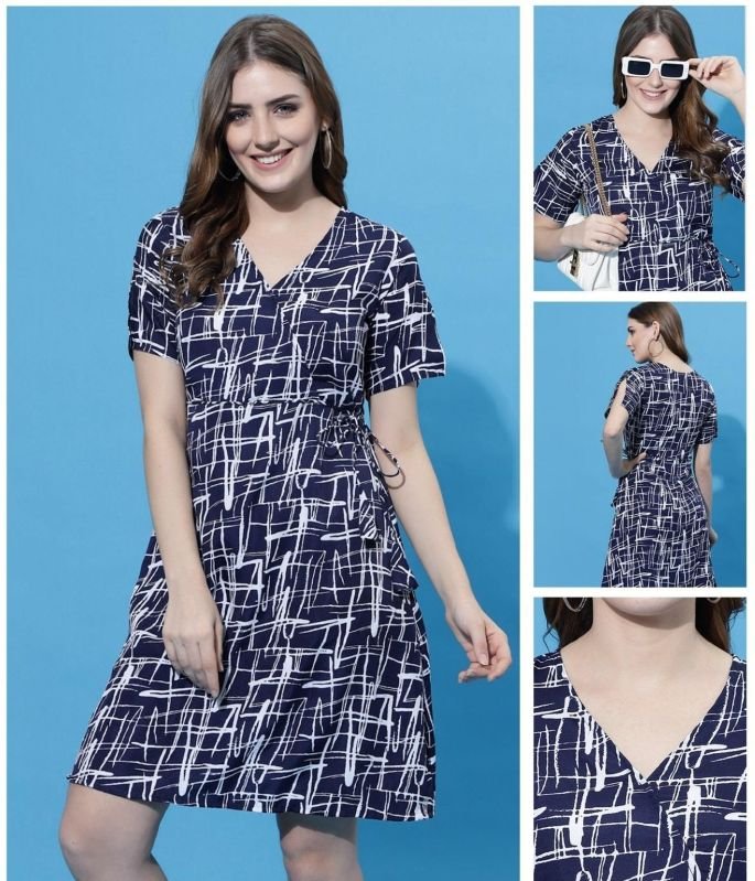 Ladies Navy Abstract Printed Western Dress