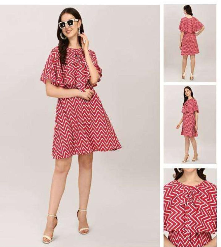 Ladies Red &AMP; White Zig-Zag Flared Dress