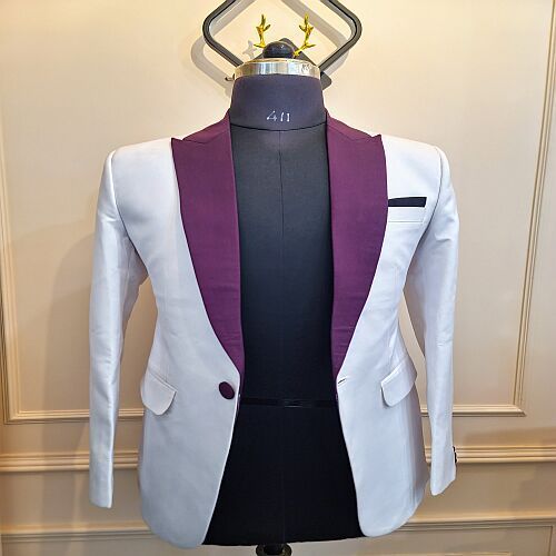 2 Piece Mens Purple White Tuxedo Suit