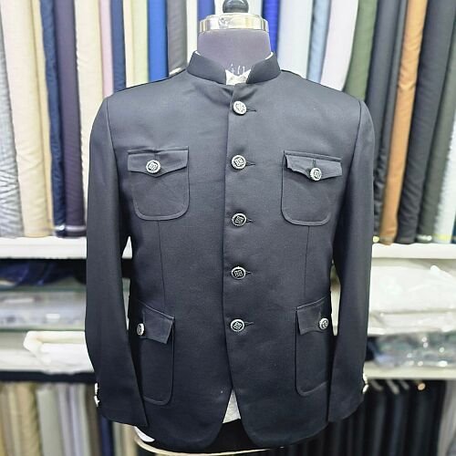 Black Hunting Jodhpuri Mandarin Collar Blazer