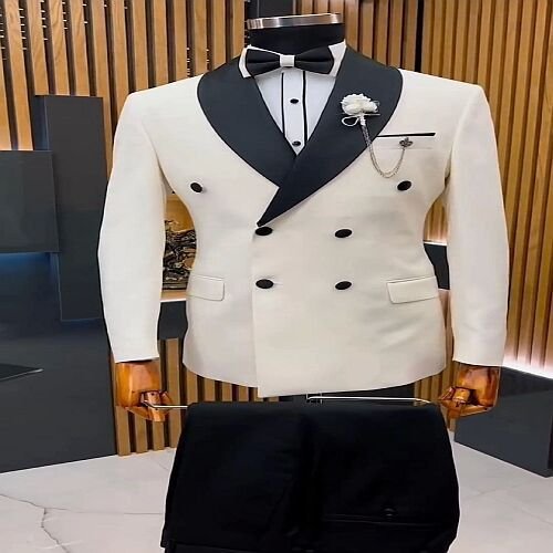 Cream and Black Bespoke Double Breasted Two Piece Suit