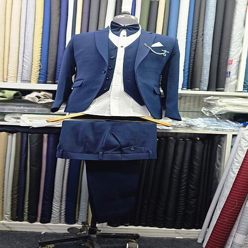 Custom Tailored Navy Blue Slim Fit Men Three Piece Suit