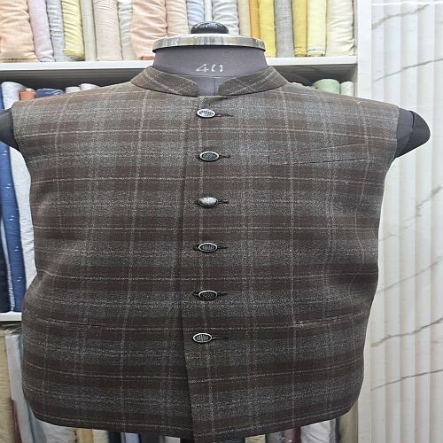 Elegant Checked Jodhpuri Waistcoat with Square Pocket