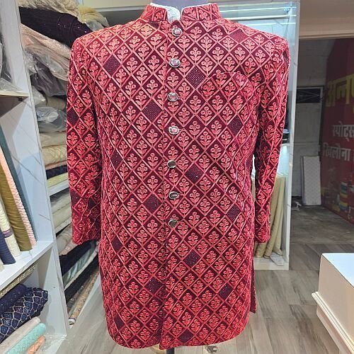 Luxurious Maroon Regal Embroidered Sherwani