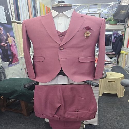 Mens Bespoke Ethnic Pink Slim Fit Three Piece Suit