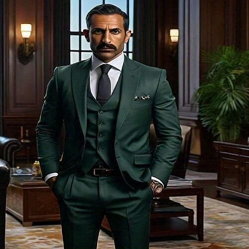 Mens Green Bespoke Three Piece Wedding Suit