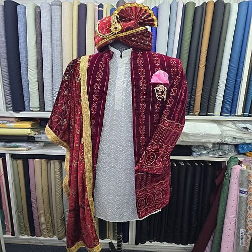 Mens Sherwani Shrugg Kurta with Turban and Stole