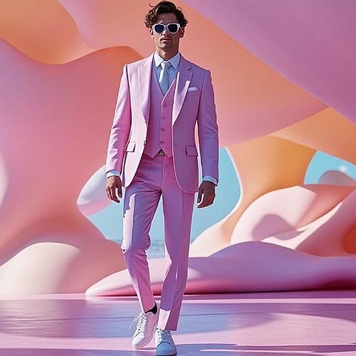 Pink Bespoke Ethnic Mens Three Piece Suit