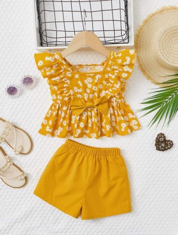 Floral Print Girl Cotton Short Top Set