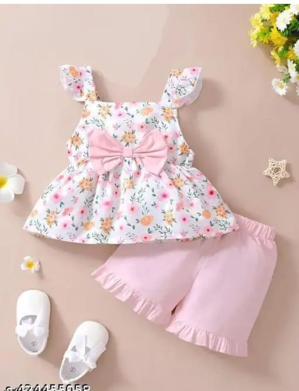 Printed Baby Girls Casual Short Top Set