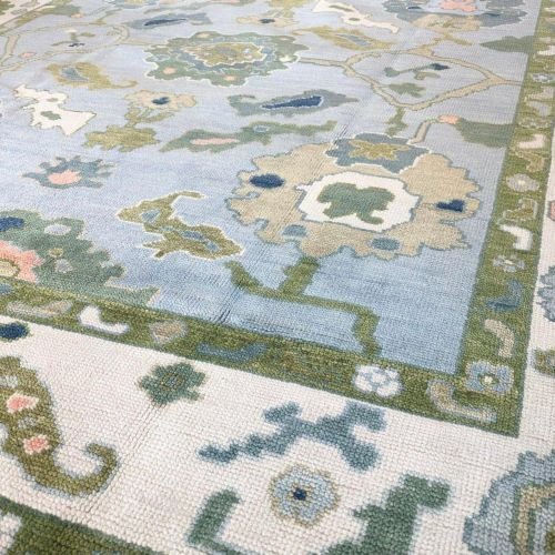 Abstract Floral Pastel Blue Hand Knotted Rug