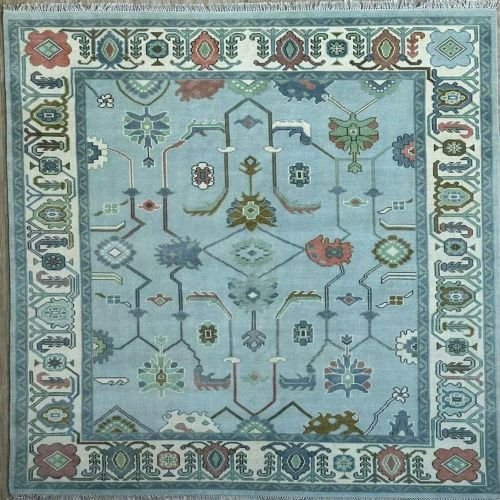 Abstract Floral Sky Blue Hand Knotted Rug
