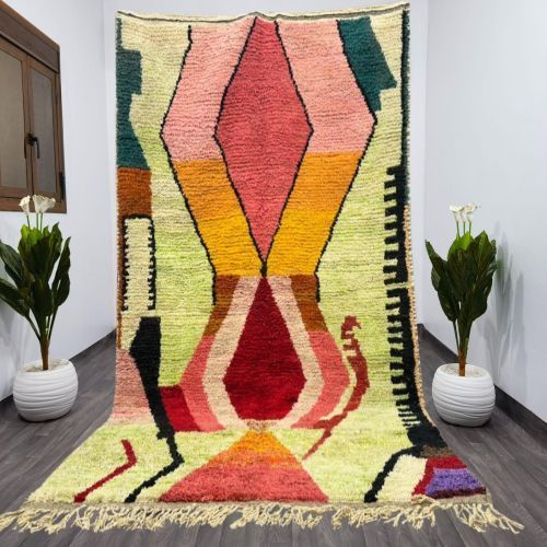 Abstract Geometric Diamond Multi Color Hand Knotted Moroccan Rug