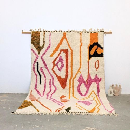 Abstract Geometric Line Art Hand Knotted Moroccan Rug