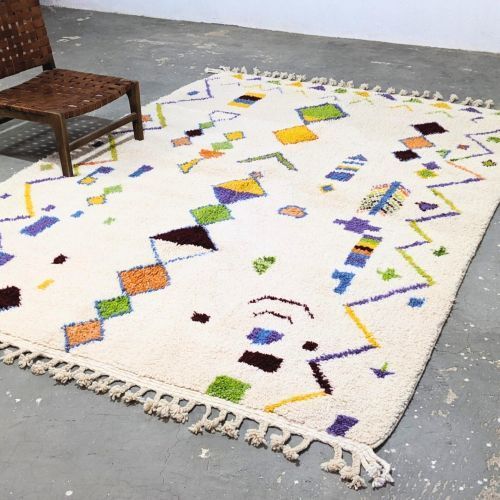 Abstract Geometric Multi Color Hand Knotted Moroccan Rug