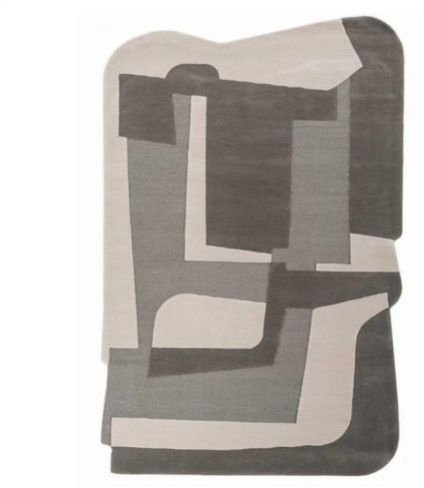 Abstract Grey Beige Irregular Shape Hand Tufted Area Rug