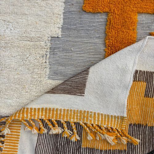 Abstract Textured Geometric Hand Knotted Moroccan Rug