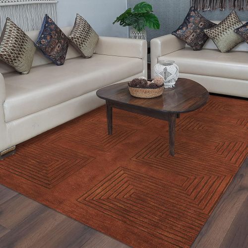 Brown Geometric Recessed Pattern Hand Tufted Area Rug