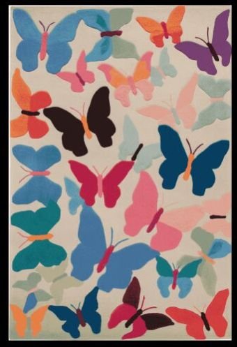 Colorful Butterfly Motif Hand Tufted Area Rug
