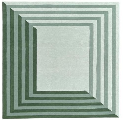 Concentric Square Geometric Green Shade Hand Tufted Area Rug