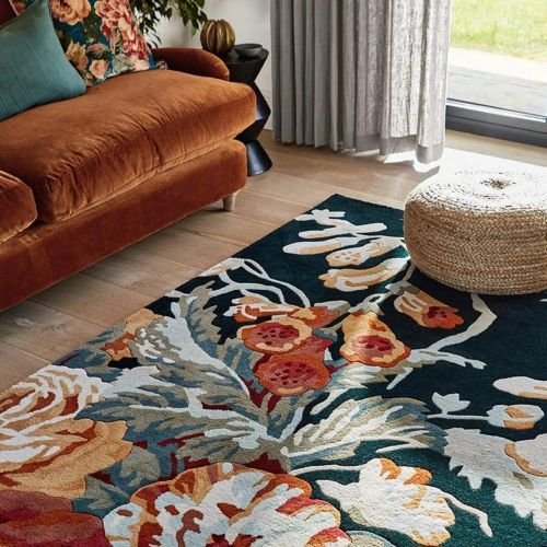 Dark Base Multi Color Large Floral Hand Tufted Area Rug