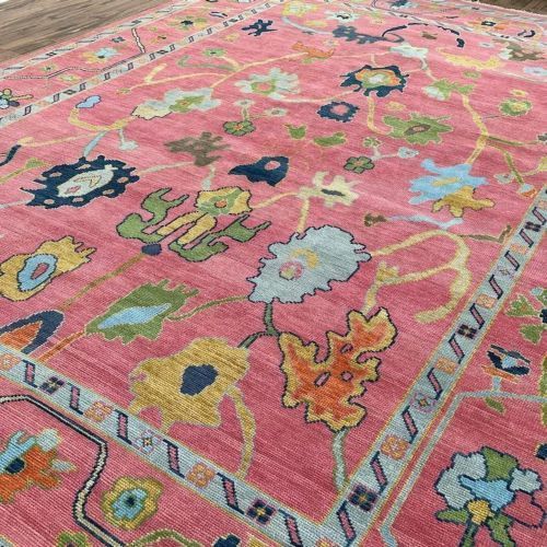 Geometric Floral Pink & Blue Hand Knotted Rug