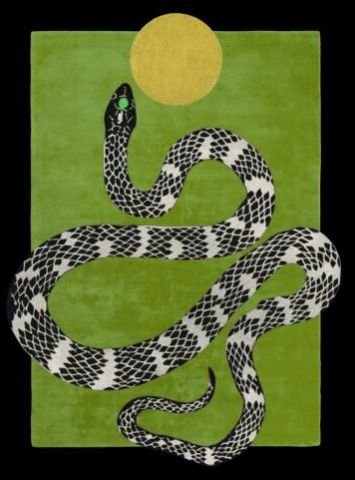 Green Snake Golden Sun Design Hand Tufted Area Rug