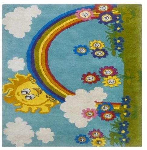 Kids Rainbow Sun Flower Design Hand Tufted Area Rug