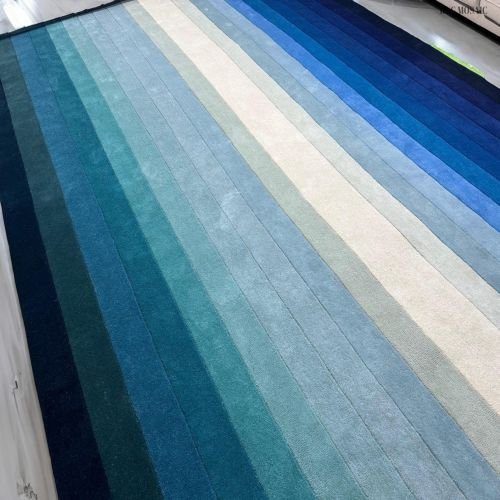 Ombre Blue Striped Gradient Hand Tufted Area Rug