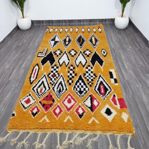 Orange Tribal Geometric Diamond Hand Knotted Moroccan Rug