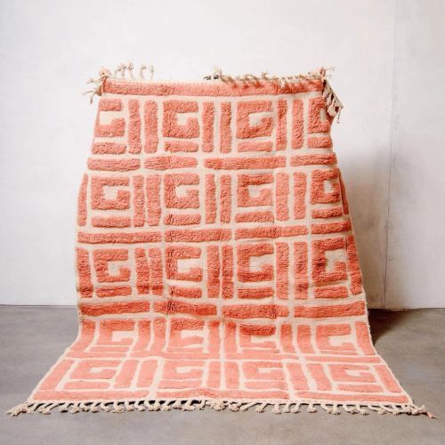 Peach Geometric Maze Pattern Hand Knotted Moroccan Rug