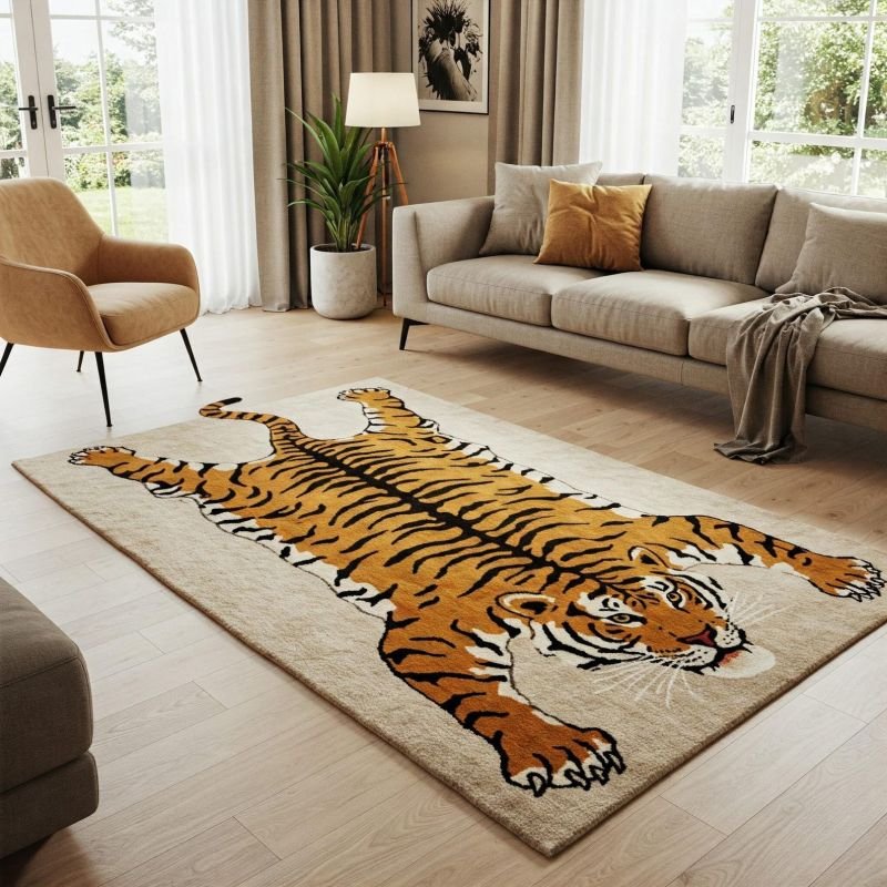 Realistic Tiger Animal Print Hand Tufted Area Rug