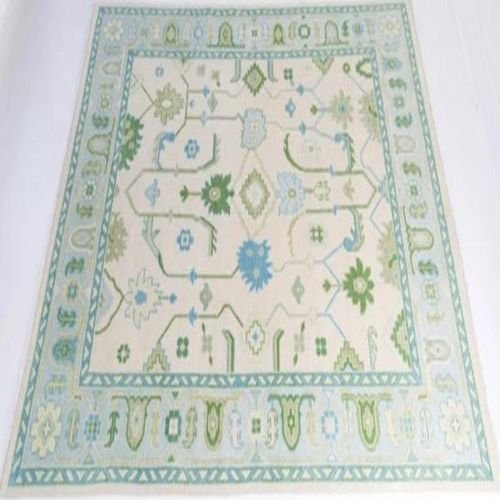 Traditional Floral Cream & Blue Hand Knotted Rug