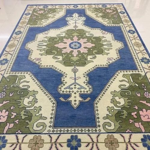 Traditional Medallion Blue & Green Hand Knotted Rug