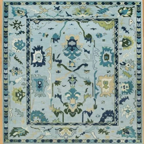 Traditional Motif Cream &AMP; Green Hand Knotted Rug