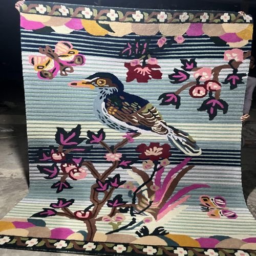 Vibrant Bird Floral Design Hand Tufted Area Rug