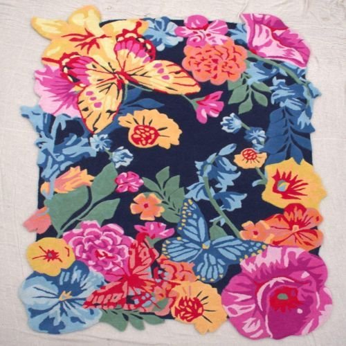 Vibrant Butterfly Floral Pattern Hand Tufted Area Rug