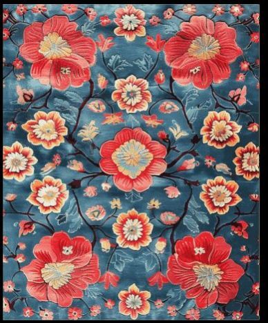 Vibrant Floral Blue &AMP; Red Hand Tufted Area Rug