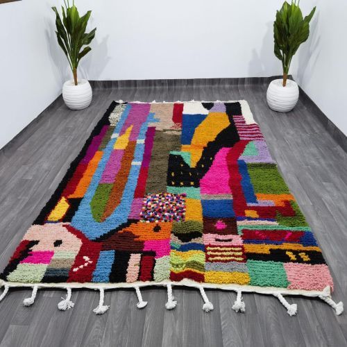 Vibrant Patchwork Abstract Multi Color Hand Knotted Moroccan Rug