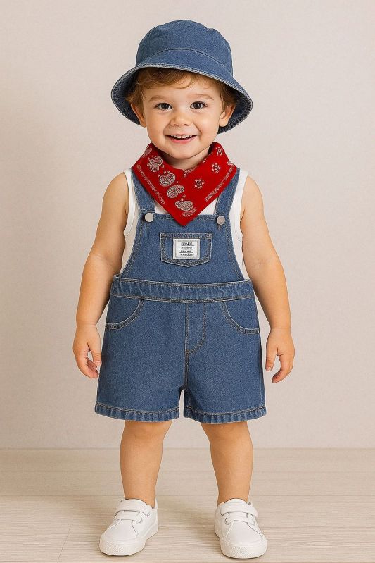 Baby Boy Casual Printed Dungaree Denim Set