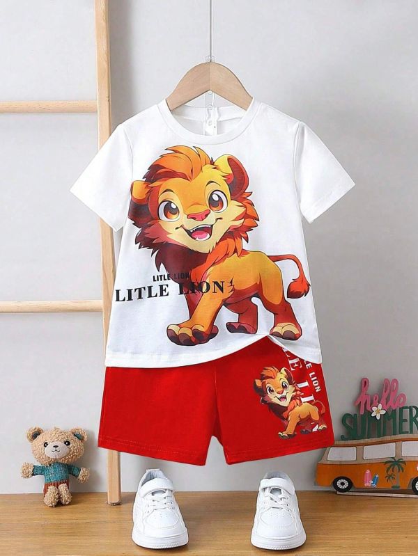 Boys Lion Printed T Shirt Short Set