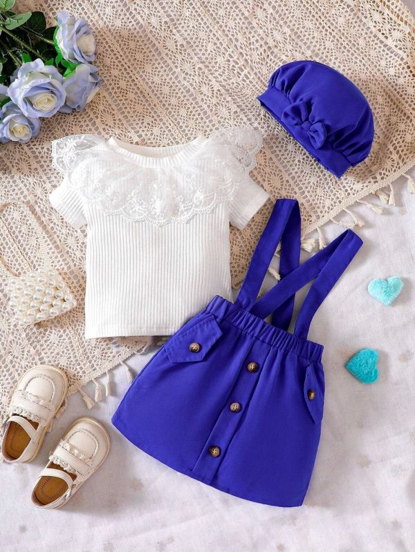 Cotton Baby Girl Lace Ribbed Top Skirt Set