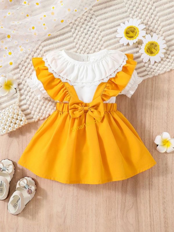 Cotton Yellow White Baby Girl Dungaree