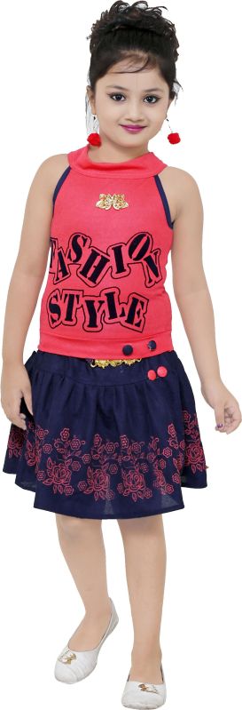 Girls Poly Cotton Modern Printed Top Frock Set